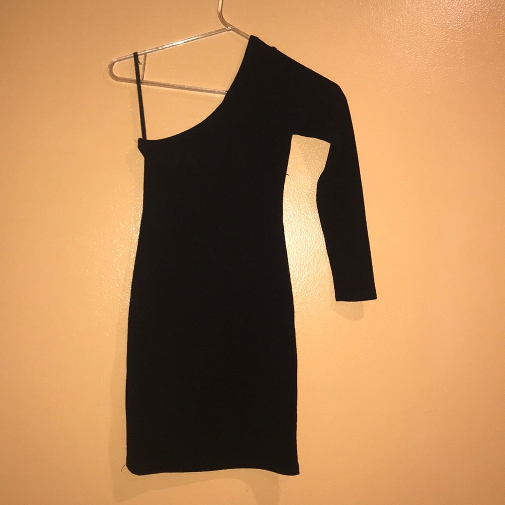 Black One Shoulder Textured Dress